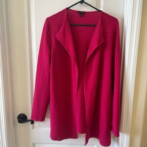 Talbots Medium Bold Pink Knit Open Front Ribbed Cardigan Sweater